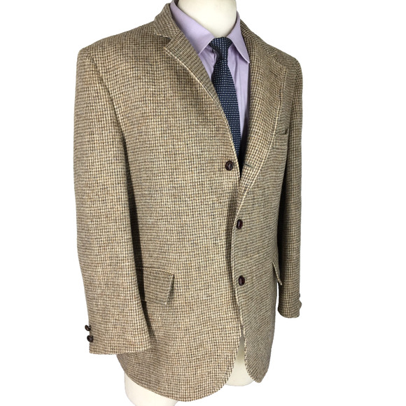 44S Harris Tweed Mens Vintage 3 Button Blazer Sport Coat Jacket Sand Beige Gray - Picture 8 of 13